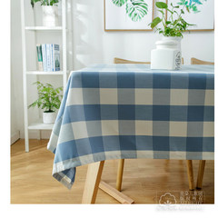 American style simple IKEA waterproof table cloth cloth, black and white lattice tablecloth, square coffee table, round table cloth, made of light blue large lattices (waterproof) 90+17 vertical *110cm