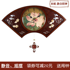 Creative new Chinese Korean fan lotus wood wall clock clock quartz clock swing room 003 20 inches