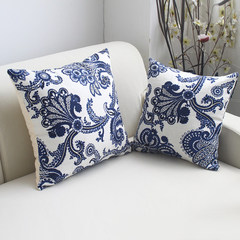 Large lotus flower sofa pillow, pillow, back cushion, waist pillow waist cushion, Chinese style does not contain core cotton and hemp special price large (55*30 cm) C blue and white.