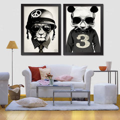 Bar creative personality decorative painting modern minimalist frame paintings abstract painting murals of black and white animal Restaurant 30*40 White frame Home brand originality