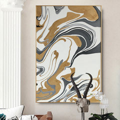 Original hand-painted gold foil oil painting, hotel model room murals, three-dimensional Abstract hanging paintings, modern simple living room decorative painting 40*40 Simple white clean frame Oil film laminating + low reflective organic glass