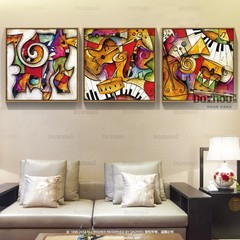 Original hand-painted oil painting, abstract happy notes, Southeast Asian style, home living room, porch book, room hanging painting 80X160CM Oil film laminating + low reflective organic glass