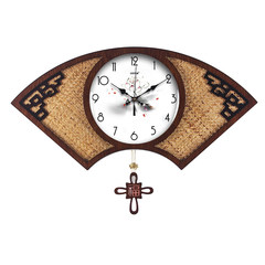 Creative new Chinese ink charge woven rattan seats wood wall clock clock swing fan room 004 quartz clock 20 inches