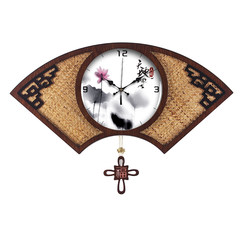 Creative Chinese ziqidonglai rattan seats fan Wood Rocking living room wall clock clock clock 005 20 inches