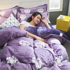 Pure color thickening warm fal four set Korean version Princess Princess coral velvet bed antistatic 1.8m Bed Suite eternal - light purple 1.5m (5 ft) bed