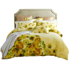 Roley's home textile official flagship store bed, autumn and winter thickening warm sheets, quilt kit, cotton polishing four piece set cotton sanding four piece = sunflower 1.5m (5 feet) bed