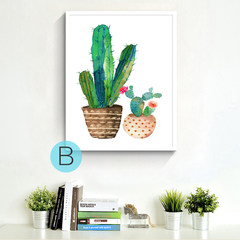 Modern simplicity, northern Europe, abstract young girls, cactus, bonsai, decorative paintings, dining room, living room murals, framed paintings 60*60 Simple black wood grain frame White frame (B) Oil film laminating + low reflective organic glass