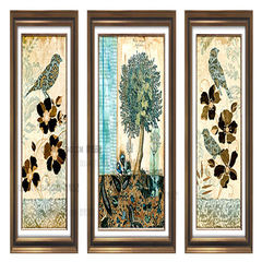 American rural living room decorative painting triple hanging painting, flower and bird frame, mural painting, plant flowers retro style Small 42*80, big 58*80 Other types 02 outer frame High-end matte glass