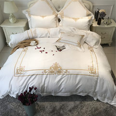 Blue embroidered wedding bed products 60 long staple cotton pure cotton embroidery four piece set wedding bedding cotton kits bed skirt six white 1.5m (5 ft) bed