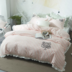 Ins Princess wind Korean bed four piece set cotton, cotton simple bed sheet, bedding lotus leaf lace quilt kit bedsheet MS MS 2.0m (6.6 ft) bed
