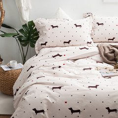 Cute dog printing peached cotton double bed single suite four sets of cotton velvet warm winter Bed linen Harry 1.5m (5 feet) bed