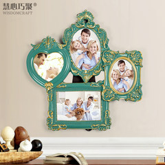 A clever photo creative wall table poly European heart-shaped 5 inch rectangular resin frame combination frame 3 inch Lake Green