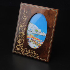 My family VNVMALL Italy handmade wood veneer decoration gift photo frame 8 inch Brown oval