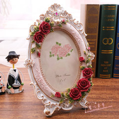 6 inch, 7 inch European style retro stereo photo frame exported to Korea carved resin, high-grade photo frame gifts Red rose Seven inch red peony vertical money