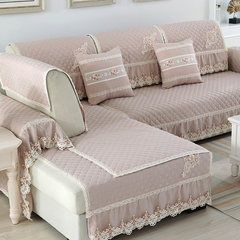Garden wash cotton embroidery sofa cushion, European lace sofa sofa, slip proof cushion, fabric wash, sofa towel cover, ten Peach Blossom - light pink 68*70+15cm