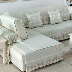 Garden wash cotton embroidery sofa cushion, European lace sofa sofa, slip proof cushion, fabric wash, sofa towel cover, ten Peach Blossom - light blue 68*70+15cm