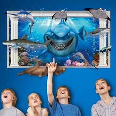 Simulated self adhesive 3D 3D wall sticker, living room background, wall sticker, creative kindergarten, submarine world sharks Get coupons before you go shopping Large