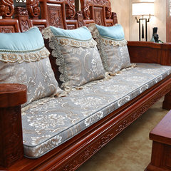 Luo Yi Home European four seasons mahogany sponge sofa mat tatami, made of modern modern solid wood fabric cushion, Mu Yu water blue 65+17 vertical *150cm