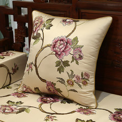 New Chinese classical big flower embroidery, mahogany sofa cushion ring cushion, Rohan bed thickened sponge cushion, customized set of Beige (Flower Shadow Qinxiang) cushion customized (contact customer service)