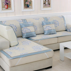 Summer mat, sofa cushion, summer anti skid ice silk mat, sofa cushion, living room fabric, ice rattan mat, blue rose 80*80cm.