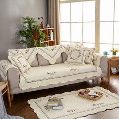 Foreign trade, Korean style four seasons pure cotton embroidery quilting fabric sofa cushion combination cushion, cotton floating window mat, sofa cover, happy flower - Grey side 90x180cm