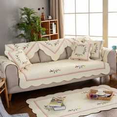 Foreign trade, Korean style four seasons pure cotton embroidery quilting fabric sofa cushion combination cushion, cotton floating window mat, sofa cover, happy flower - pink edge 90x180cm