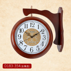 两面钟数字中式钟表双面挂钟静音异形客厅实木创意个性装饰时钟大 16英寸 D183-354双面挂钟（金属盘）
