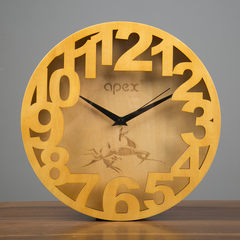 Korean minimalist 12 inch imported solid wood hollow wall clock clock clock mute Chinese modern bedroom living room 12 inches Log color