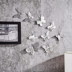 Stainless steel butterfly butterfly 4D 3D three-dimensional simulation of three-dimensional wall stickers affixed to the entrance mirror background model room decoration Silver exclusive 9, double smooth large and medium size large