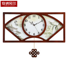 Chinese style wooden watch room wall clock watch Chinese wind wall clock retro creative household quartz clock More than 20 inches 8507-359 landscape feeling