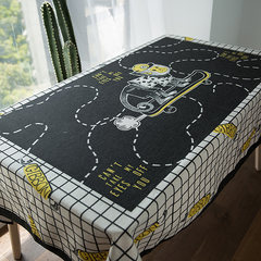 Cartoon dog, cotton and hemp table, cloth tablecloth, round table cloth, rectangular thickened original dining room coffee table, towel cloth C 140*140CM