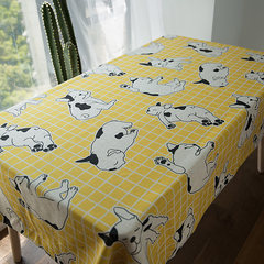 Cartoon dog, cotton and hemp table, cloth tablecloth, round table cloth, rectangular thickened original dining room coffee table, towel cloth B 140*140CM