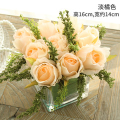 The simulation model of the housing rose flowers flowers flowers set decoration room table glass floral decoration soft decoration Light orange