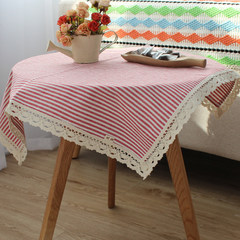 Chestnut cocoon, 2 stripes, plain, Japanese, cotton, linen, thin striped tea table, computer round table cloth, 4mm (red stripe) 90+17 Pendant *210cm