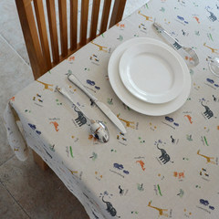 Zakka Japanese garden cartoon cotton and linen cloth tablecloth, table cloth, tablecloth, multi-purpose towel, tea table, cloth cover, fun, zoo 65+17 Pendant *180cm