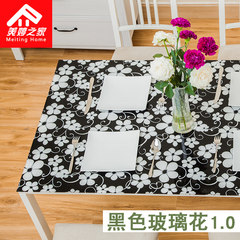 PVC soft glass, transparent tablecloth, oil free, waterproof, dining table mat, crystal board, plastic tablecloth, tea table mat, table mat, black glass flower 1.0mm 70*130cm