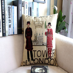 Retro wind Bar Cafe pillow, European and American nostalgic French Street illustration cotton and linen cushion model room waist pillow large (55*30 cm)