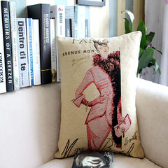 Retro wind Bar Cafe pillow, European and American nostalgic French Street illustration cotton and linen cushion model room waist pillow large (55*30 cm) elegant elegance