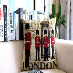 Retro style bar, coffee shop pillow, European and American nostalgic French Street illustration cotton and linen cushion model room, waist pillow large (55*30 cm) British soldiers