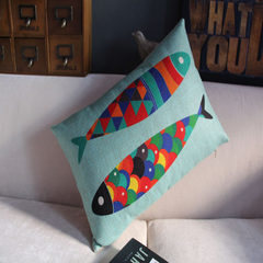 More fish, more happiness, American garden, Nordic creative office, lunch break, living room sofa, cotton and linen pillow, cushion cushion, pillow set, core 45*45cm, water blue bottom, double fish waist pillow.