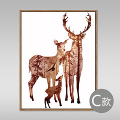 Nordic style elk living room decorative painting, modern simplicity, abstract trilogy, entrance restaurant, bedroom hanging painting murals 60*70 (CM) Simple white clean frame The deer story C Oil film laminating + low reflective organic glass