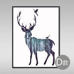 Nordic style elk living room decorative painting, modern simplicity, abstract trilogy, entrance restaurant, bedroom hanging painting murals 60*70 (CM) Simple white clean frame The deer story D Oil film laminating + low reflective organic glass