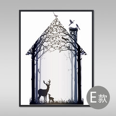 Nordic style elk living room decorative painting, modern simplicity, abstract trilogy, entrance restaurant, bedroom hanging painting murals 60*70 (CM) Simple white clean frame The deer story E Oil film laminating + low reflective organic glass