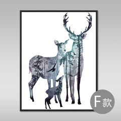 Nordic style elk living room decorative painting, modern simplicity, abstract trilogy, entrance restaurant, bedroom hanging painting murals 60*70 (CM) Simple white clean frame The deer story F Oil film laminating + low reflective organic glass