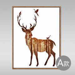 Nordic style elk living room decorative painting, modern simplicity, abstract trilogy, entrance restaurant, bedroom hanging painting murals 60*70 (CM) Simple white clean frame The deer story A Oil film laminating + low reflective organic glass