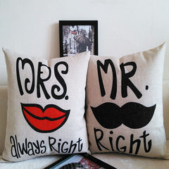 Shipping Mr.Mrs.Right wedding gift cotton pillow lips beard pillow sofa cushion Large square pillow: 50X50cm Mr. beard