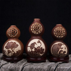 The natural calabash vase flower flower flower hand carved simulation table decoration Home Furnishing Baishi crafts shipping Hollowed out birds are about 40 centimeters tall