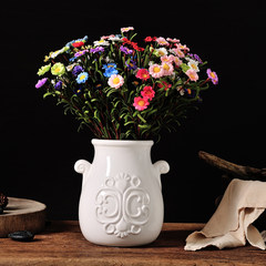 现代新古典风格陶瓷花瓶 美式乡村浮雕插花瓶复古怀旧干鲜大花器 小白【浮雕瓶】+16多彩小雏菊