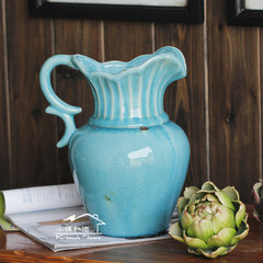 家居饰品客厅餐桌样板间地中海陶瓷摆件花器花盆黄色复古花瓶 花瓶（蓝色，不含花）