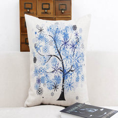Wishing tree printed cotton and hemp pillow, Nordic modern minimalist fresh cotton and linen cushion office, living room on pillowcase large square pillow: 50X50cm blue riches tree
